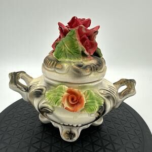 Vintage Capodimonte Flower Rose Capote Basket Center Piece